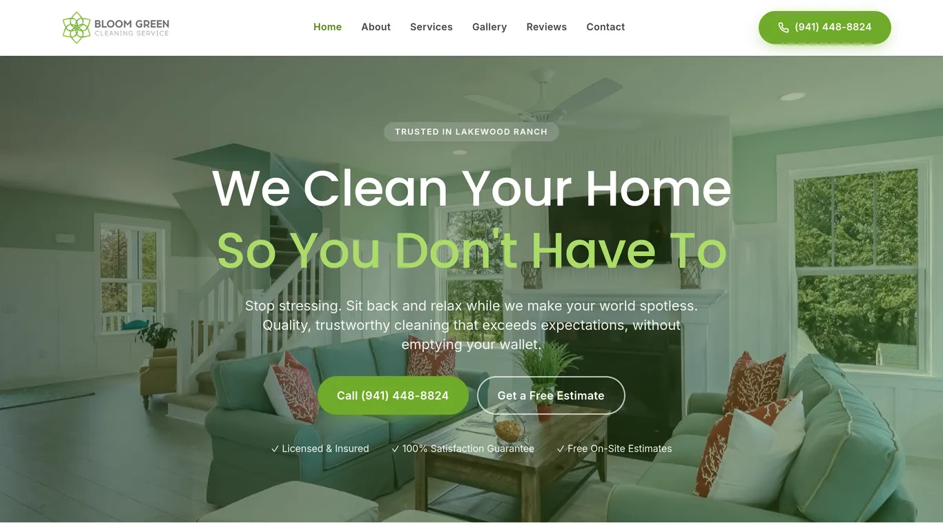 Bloom Green Cleaning Service website screenshot