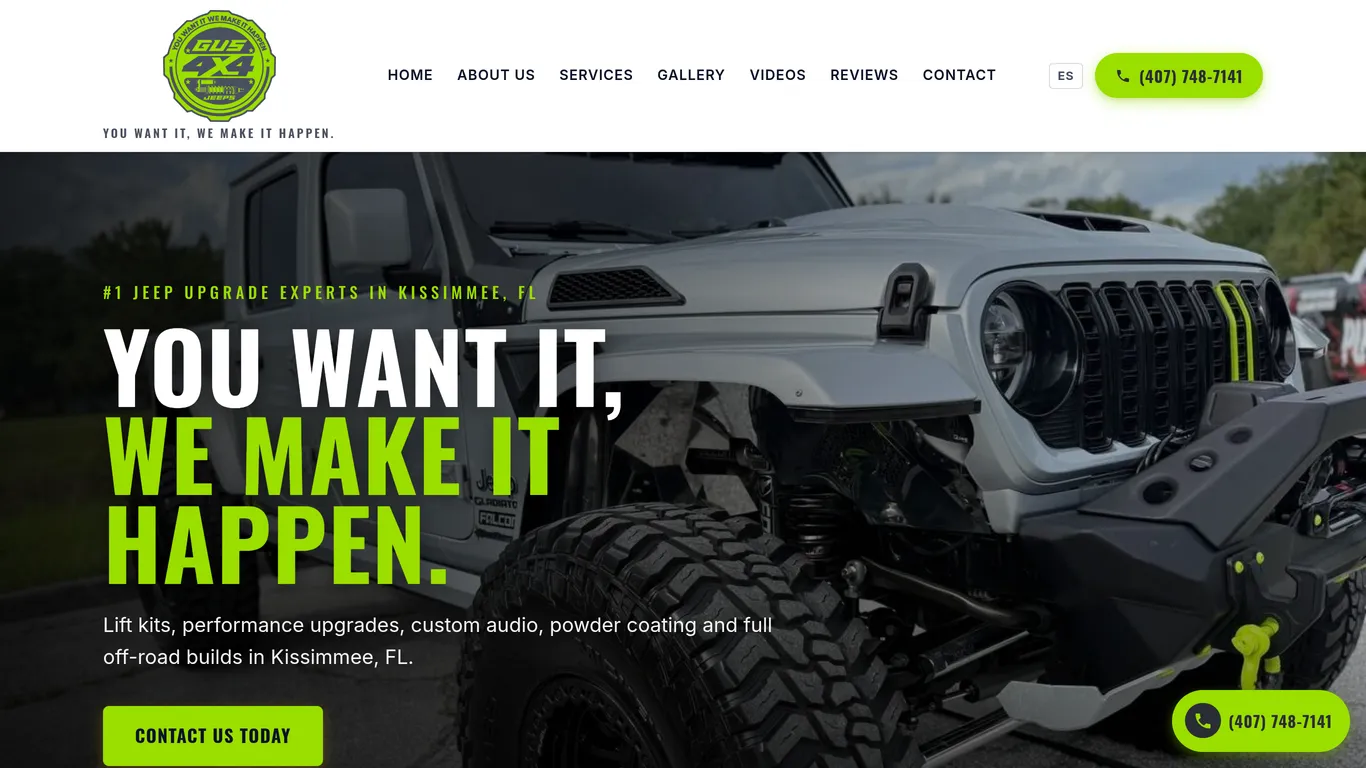Gus 4x4 Jeeps website screenshot