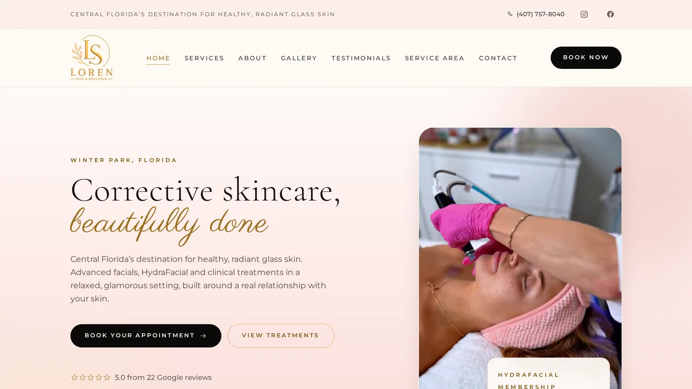 Loren Skin & Wellness website screenshot