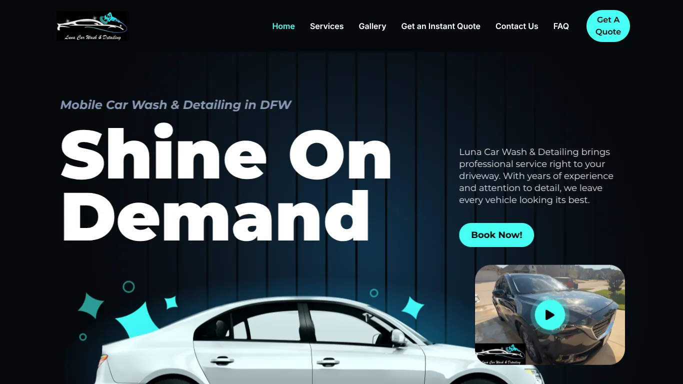 Luna Car Wash & Detailing website screenshot